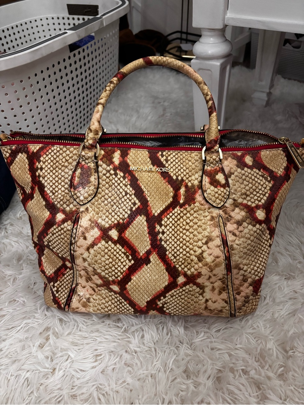 Michael Kors Tan & Red Snake-Print Tote